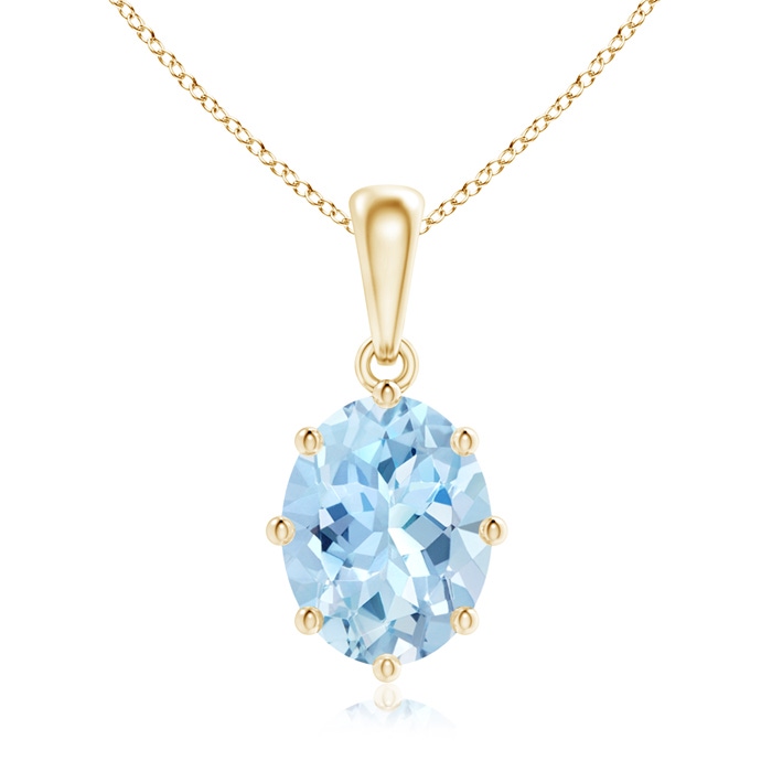 9x7mm AAA Eight Prong-Set Oval Aquamarine Pendant in Yellow Gold 