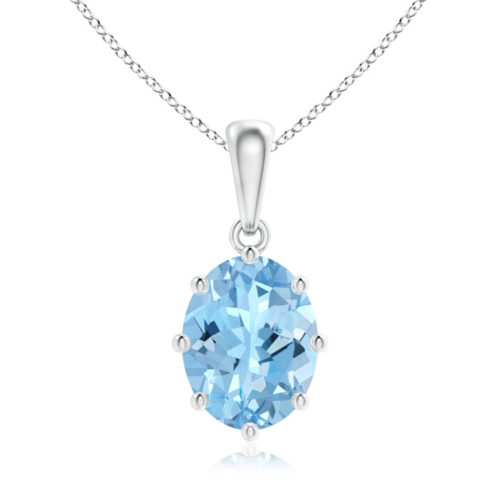 9x7mm AAAA Eight Prong-Set Oval Aquamarine Pendant in White Gold 