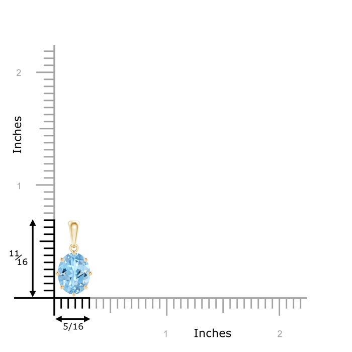 9x7mm AAAA Eight Prong-Set Oval Aquamarine Pendant in Yellow Gold - ruler