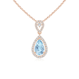 8x5mm AAA Dangling Aquamarine Drop Pendant with Diamond Halo in Rose Gold