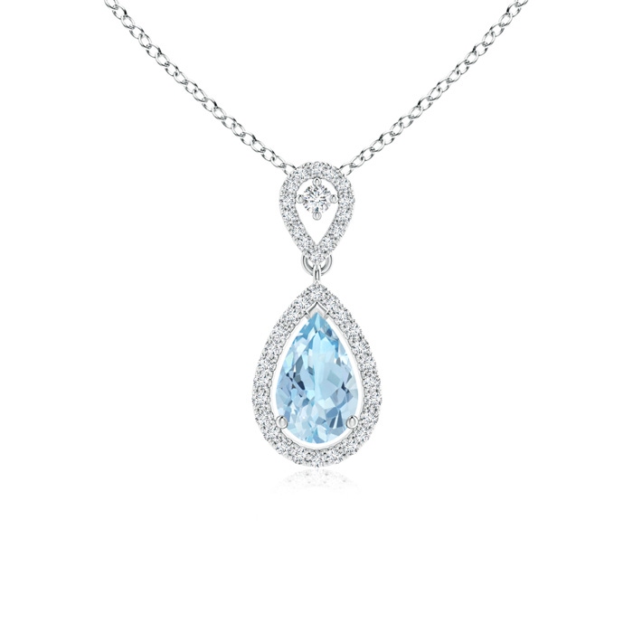 8x5mm AAA Dangling Aquamarine Drop Pendant with Diamond Halo in White Gold 