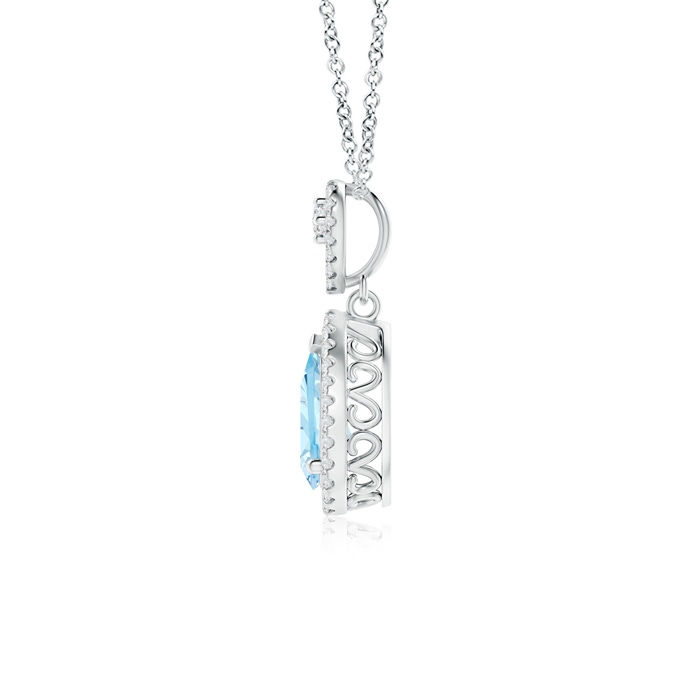 8x5mm AAA Dangling Aquamarine Drop Pendant with Diamond Halo in White Gold Product Image
