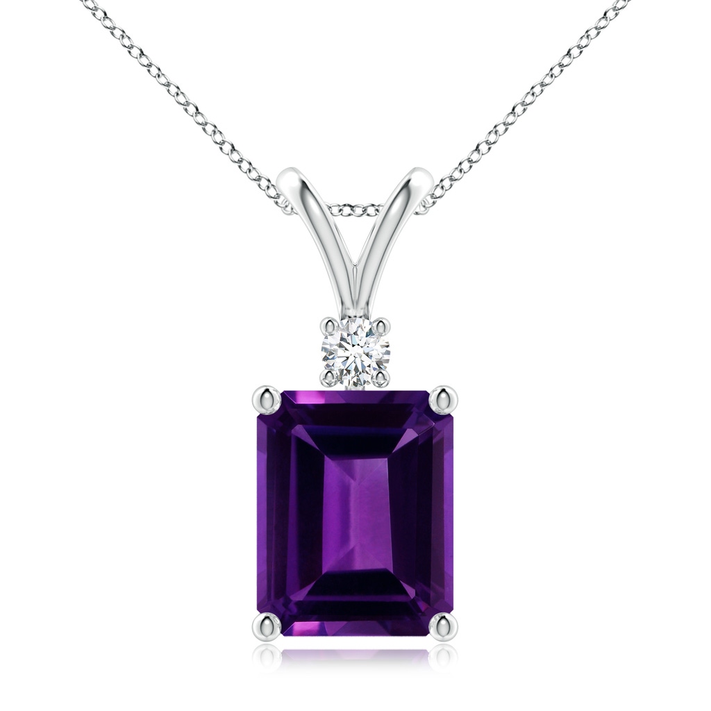 10.06x8.13x5.01mm AAA GIA Certified Emerald Cut Amethyst Solitaire Pendant in White Gold