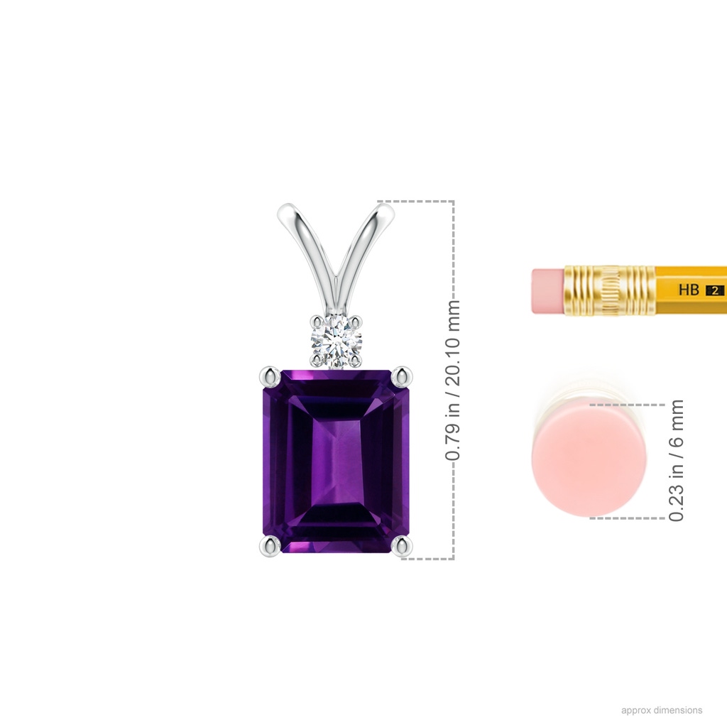 10.06x8.13x5.01mm AAA GIA Certified Emerald Cut Amethyst Solitaire Pendant in White Gold ruler