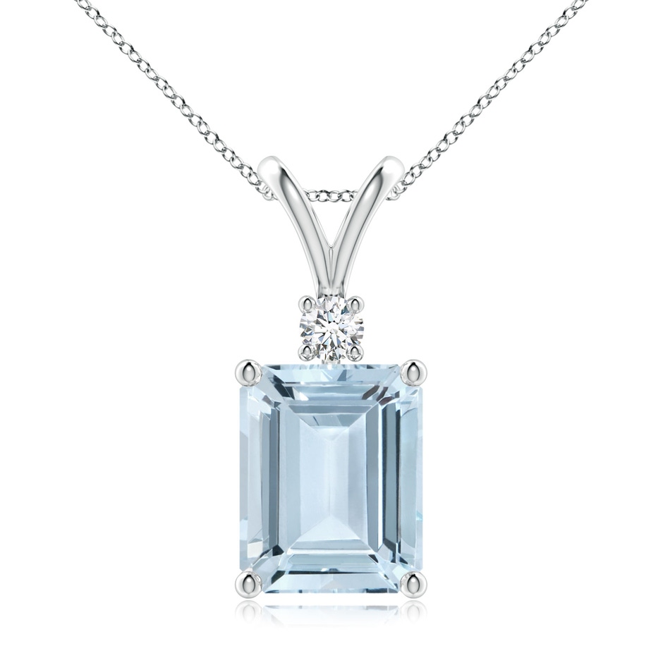 10x8mm A Emerald-Cut Aquamarine Solitaire Pendant with Diamond in S999 Silver 