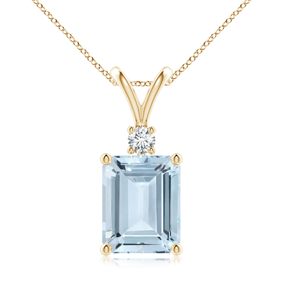 10x8mm A Emerald-Cut Aquamarine Solitaire Pendant with Diamond in Yellow Gold 
