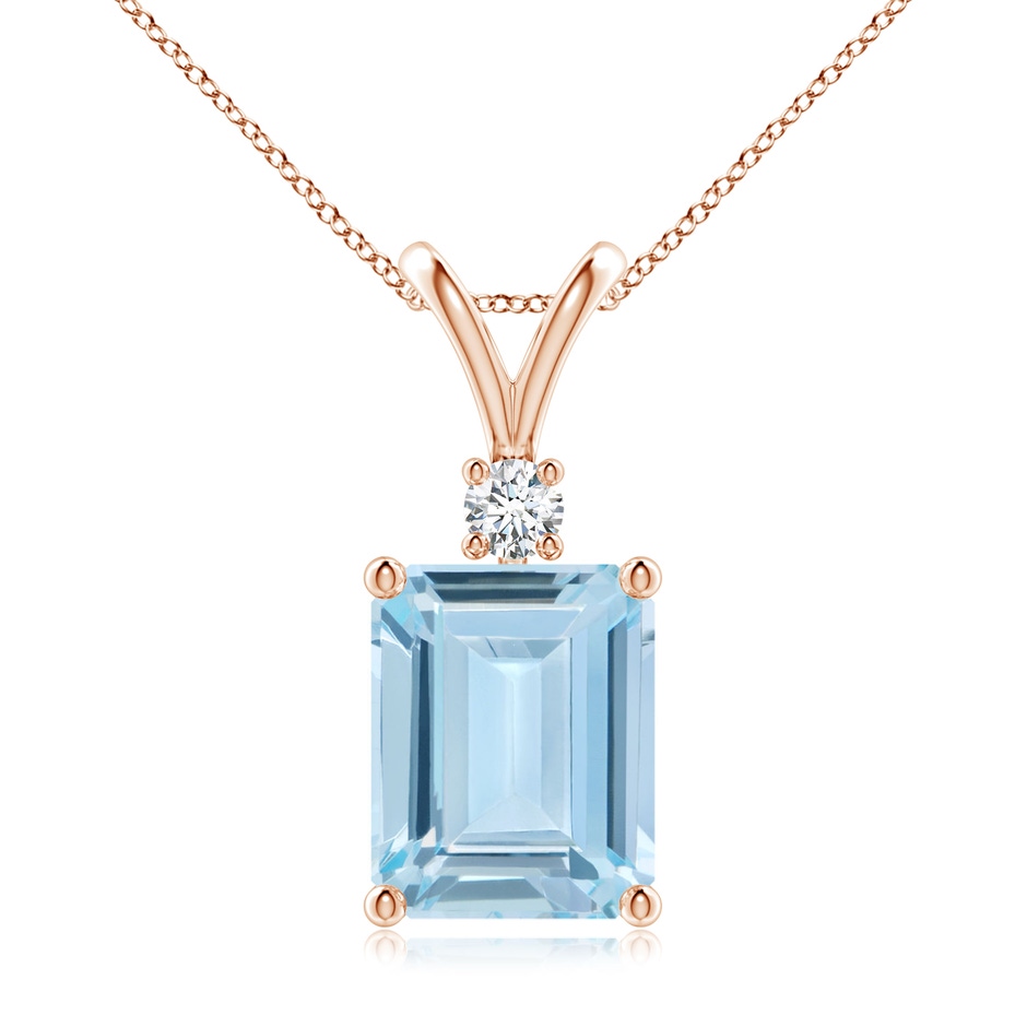 10x8mm AA Emerald-Cut Aquamarine Solitaire Pendant with Diamond in Rose Gold 