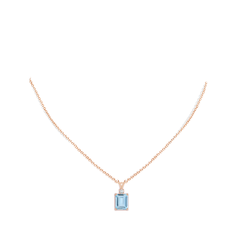 10x8mm AA Emerald-Cut Aquamarine Solitaire Pendant with Diamond in Rose Gold pen