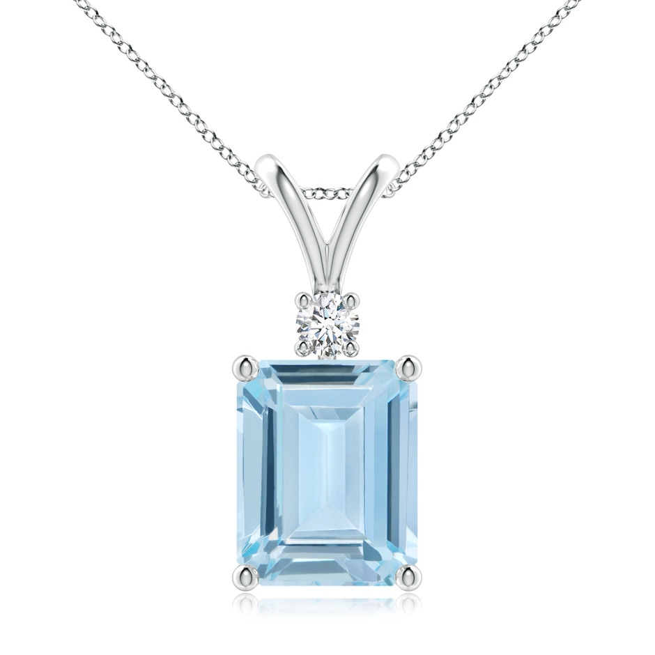 10x8mm AA Emerald-Cut Aquamarine Solitaire Pendant with Diamond in White Gold 