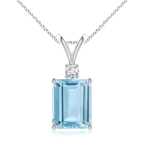 10x8mm AAA Emerald-Cut Aquamarine Solitaire Pendant with Diamond in S999 Silver