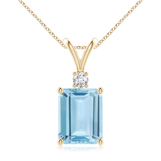 10x8mm AAA Emerald-Cut Aquamarine Solitaire Pendant with Diamond in Yellow Gold