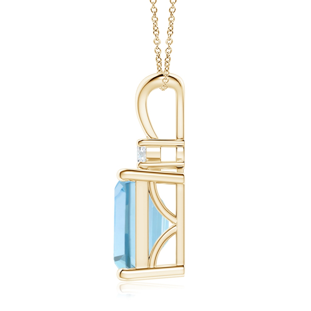 10x8mm AAA Emerald-Cut Aquamarine Solitaire Pendant with Diamond in Yellow Gold - side 199