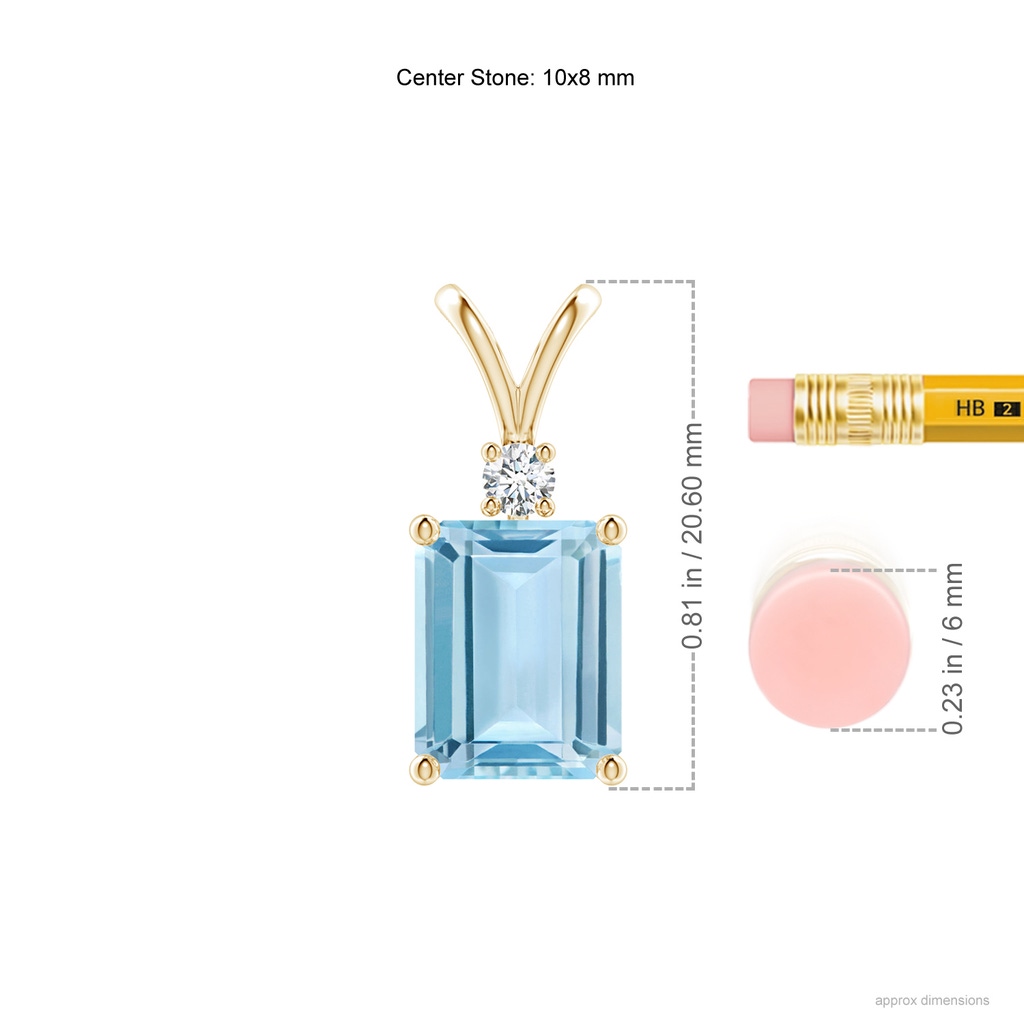 10x8mm AAA Emerald-Cut Aquamarine Solitaire Pendant with Diamond in Yellow Gold Ruler
