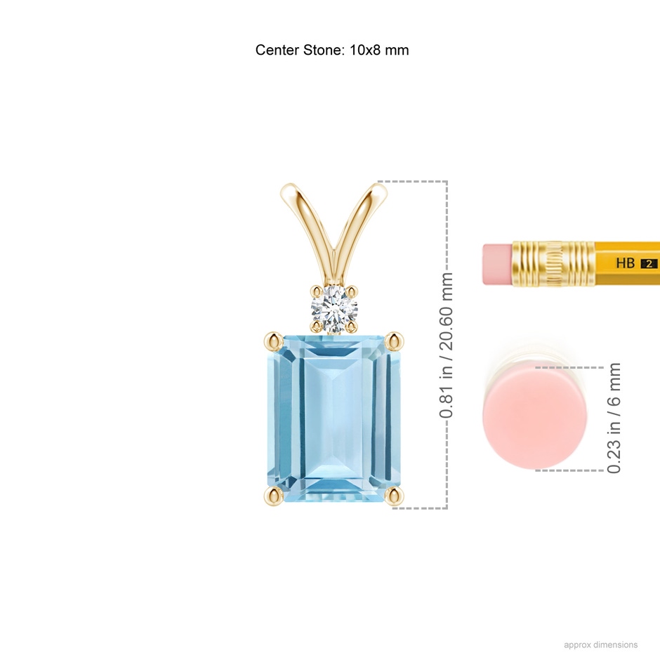10x8mm AAA Emerald-Cut Aquamarine Solitaire Pendant with Diamond in Yellow Gold ruler