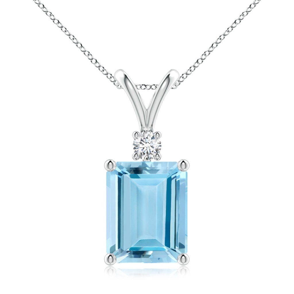 10x8mm AAAA Emerald-Cut Aquamarine Solitaire Pendant with Diamond in 9K White Gold