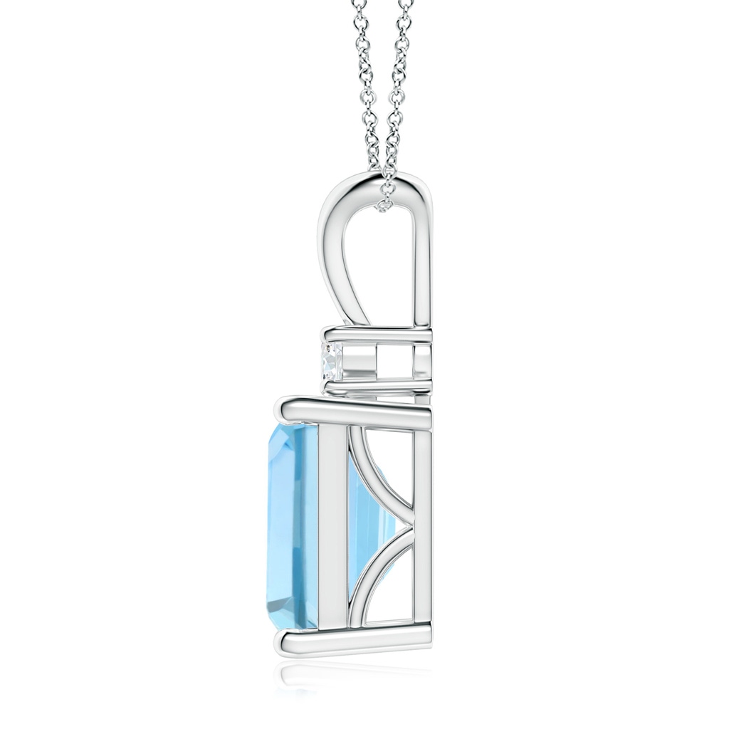 10x8mm AAAA Emerald-Cut Aquamarine Solitaire Pendant with Diamond in 9K White Gold Product Image