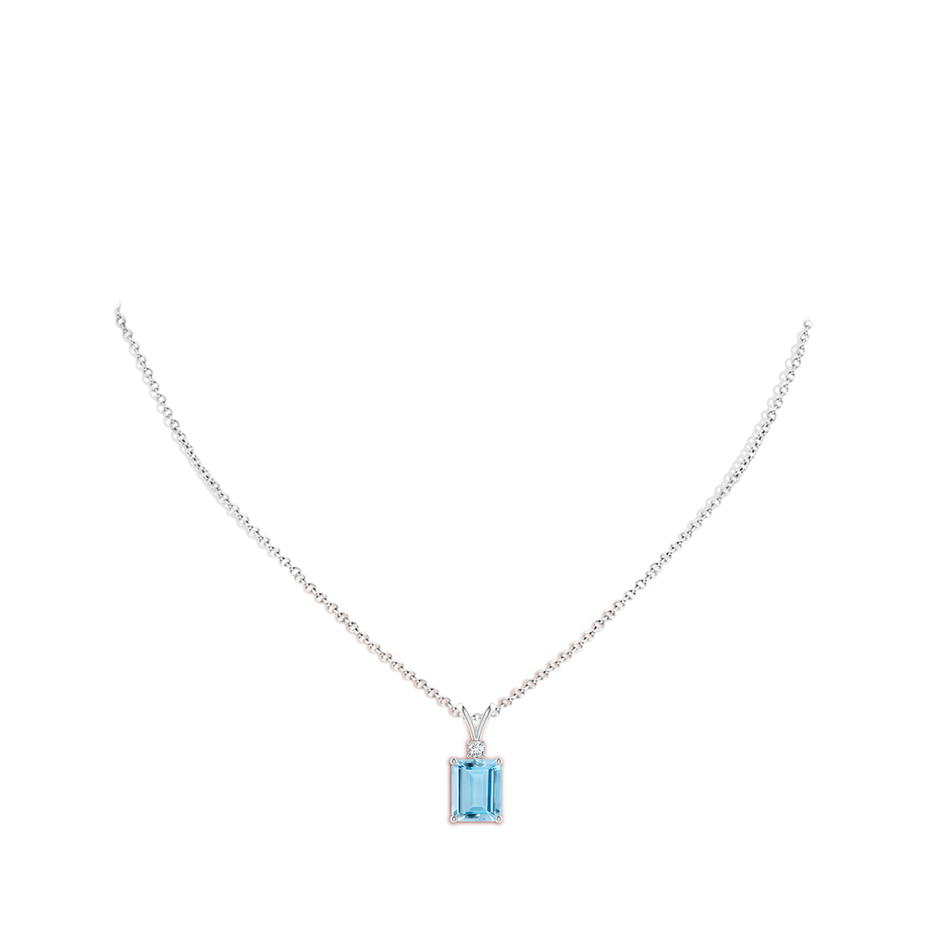 10x8mm AAAA Emerald-Cut Aquamarine Solitaire Pendant with Diamond in 9K White Gold product image