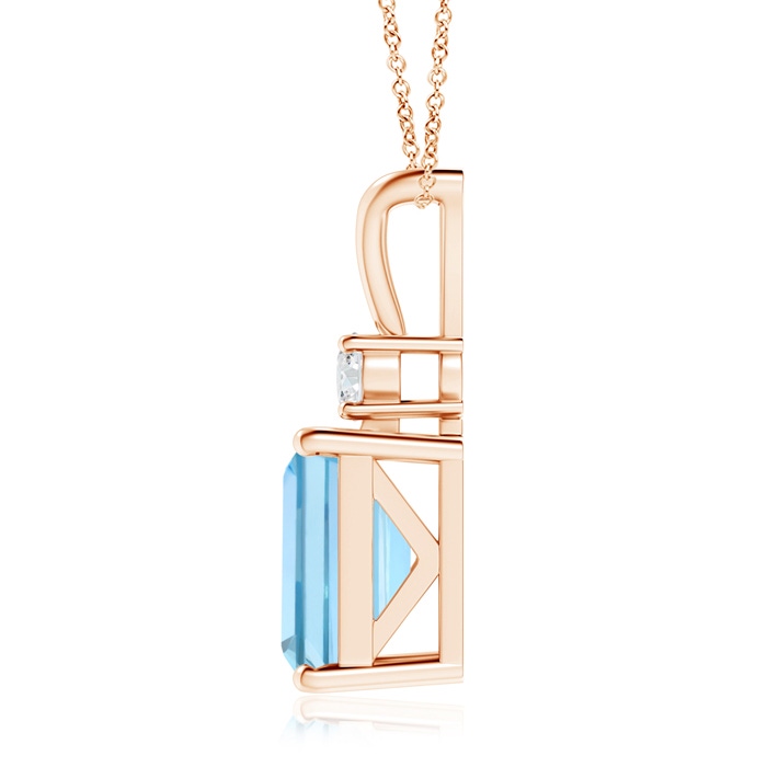 10x8mm AAAA Emerald-Cut Aquamarine Solitaire Pendant with Diamond in Rose Gold Product Image