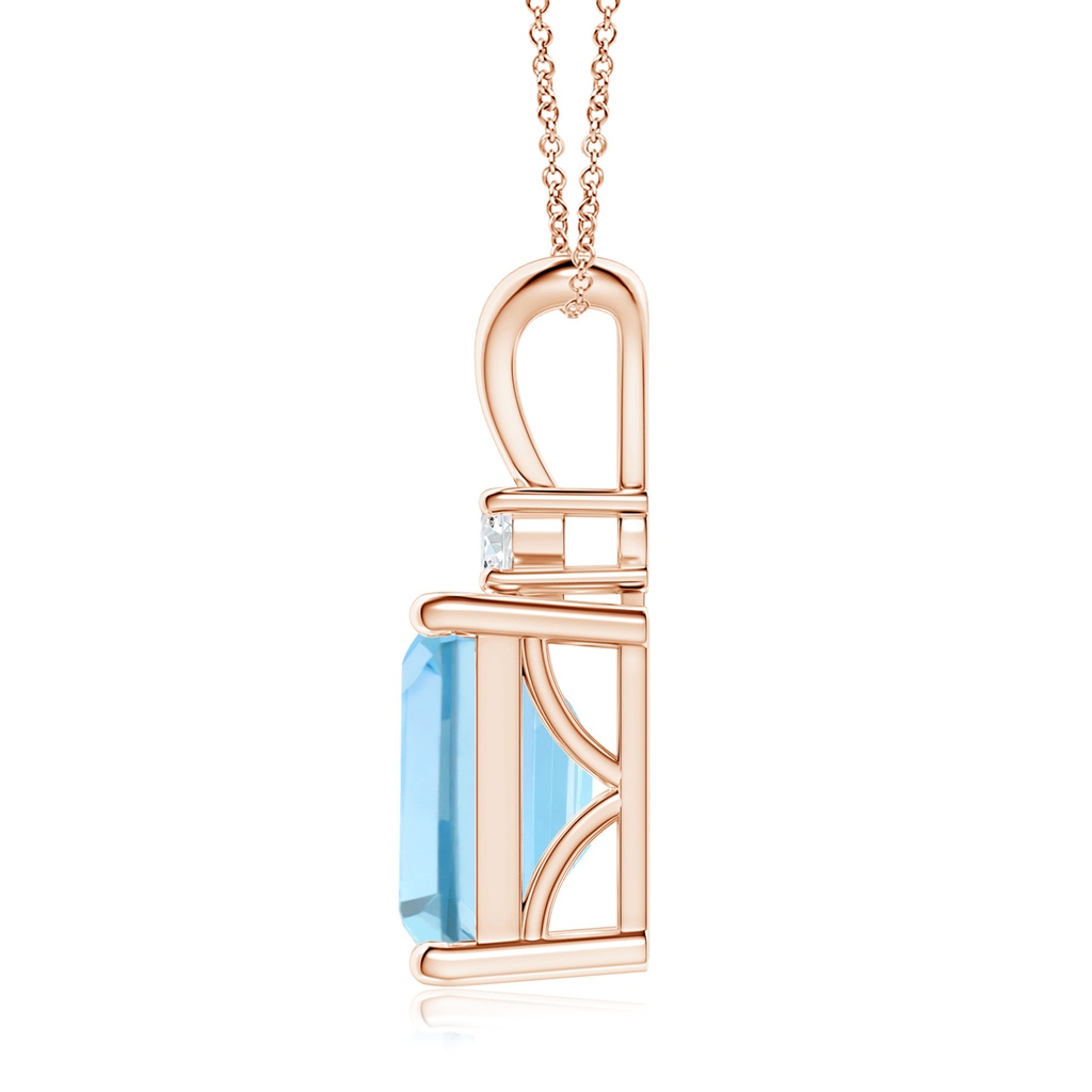 10x8mm AAAA Emerald-Cut Aquamarine Solitaire Pendant with Diamond in Rose Gold - side 199