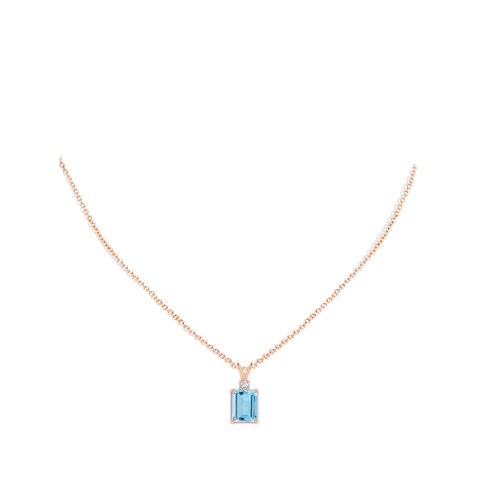 10x8mm AAAA Emerald-Cut Aquamarine Solitaire Pendant with Diamond in Rose Gold pen