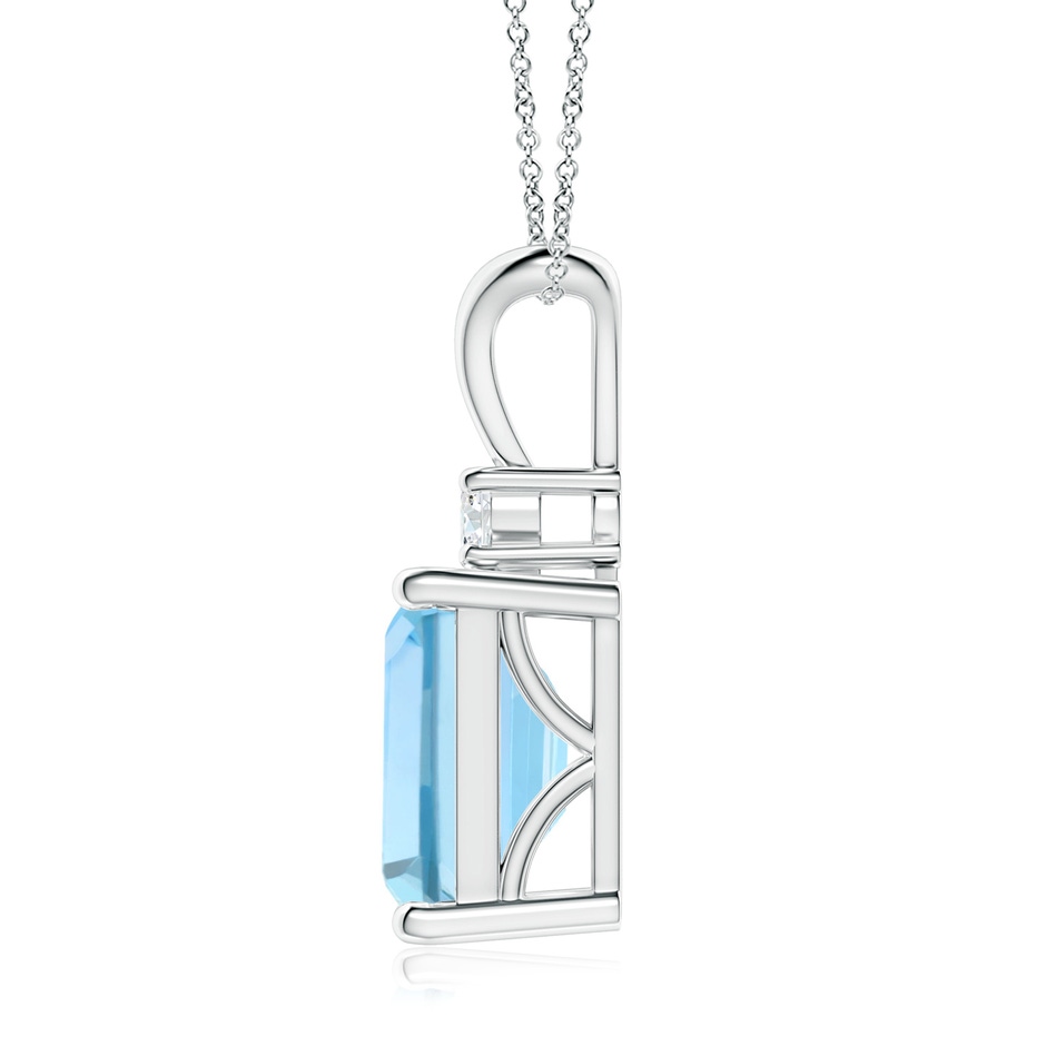 10x8mm AAAA Emerald-Cut Aquamarine Solitaire Pendant with Diamond in S999 Silver side 199