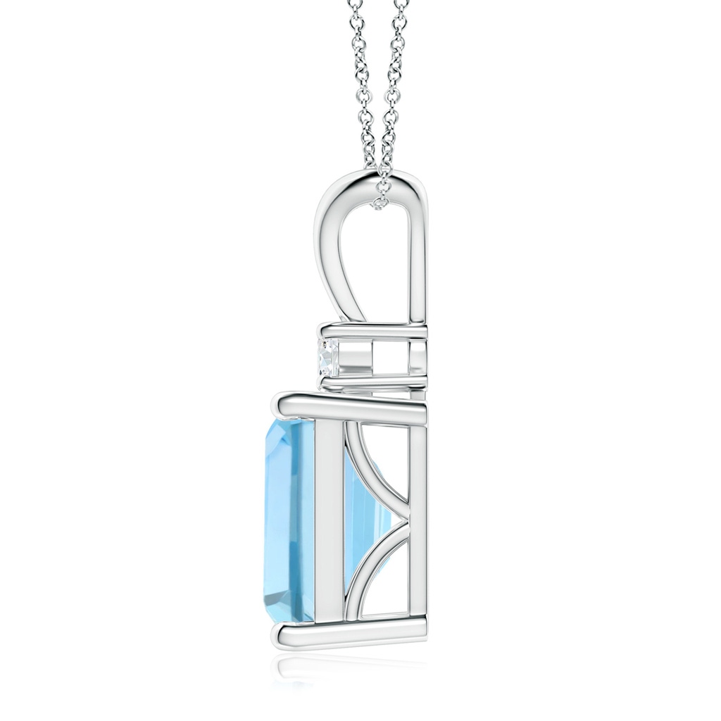 10x8mm AAAA Emerald-Cut Aquamarine Solitaire Pendant with Diamond in White Gold - side 199
