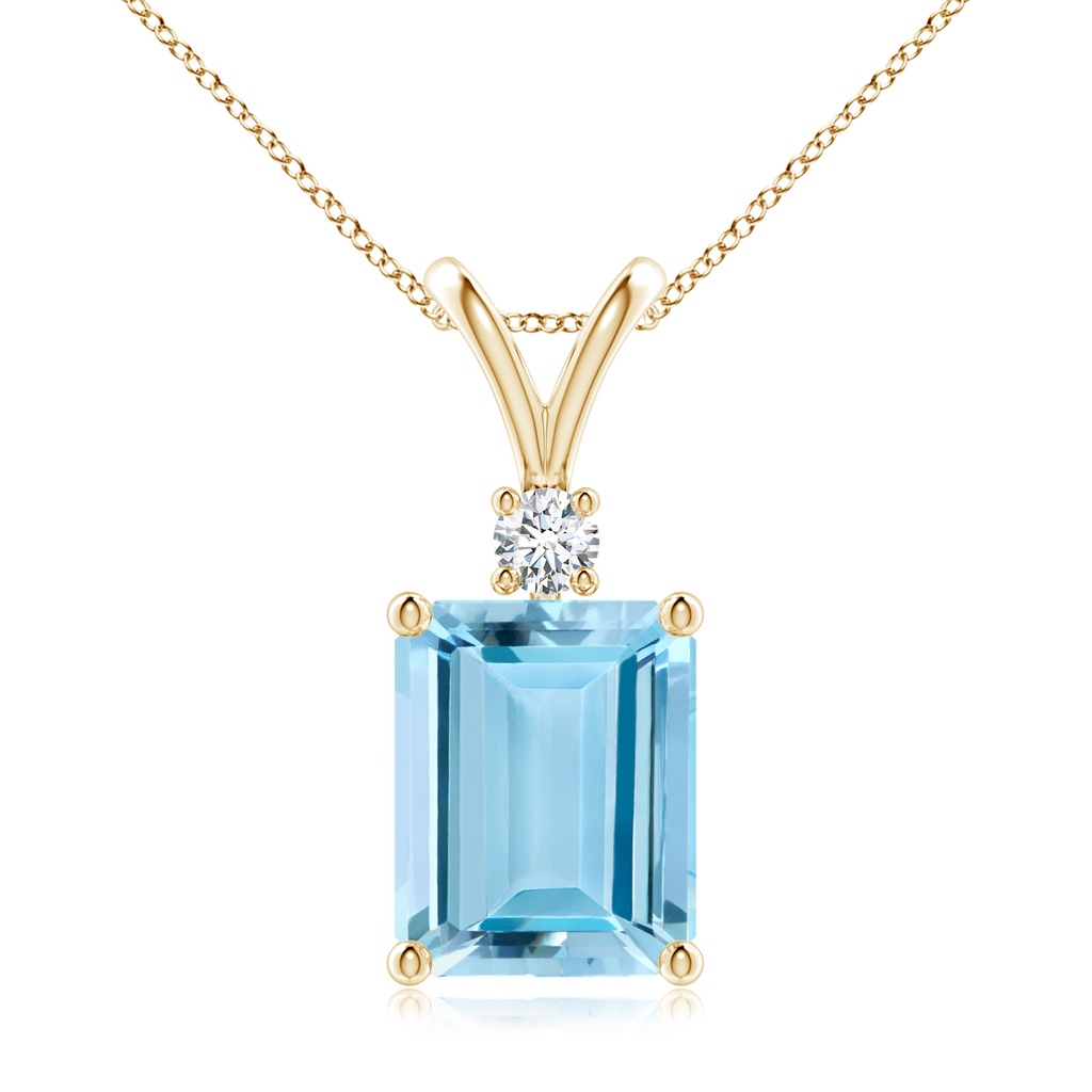 10x8mm AAAA Emerald-Cut Aquamarine Solitaire Pendant with Diamond in Yellow Gold