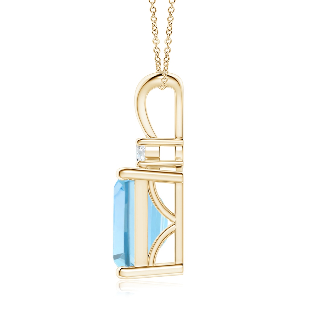 10x8mm AAAA Emerald-Cut Aquamarine Solitaire Pendant with Diamond in Yellow Gold - side 199