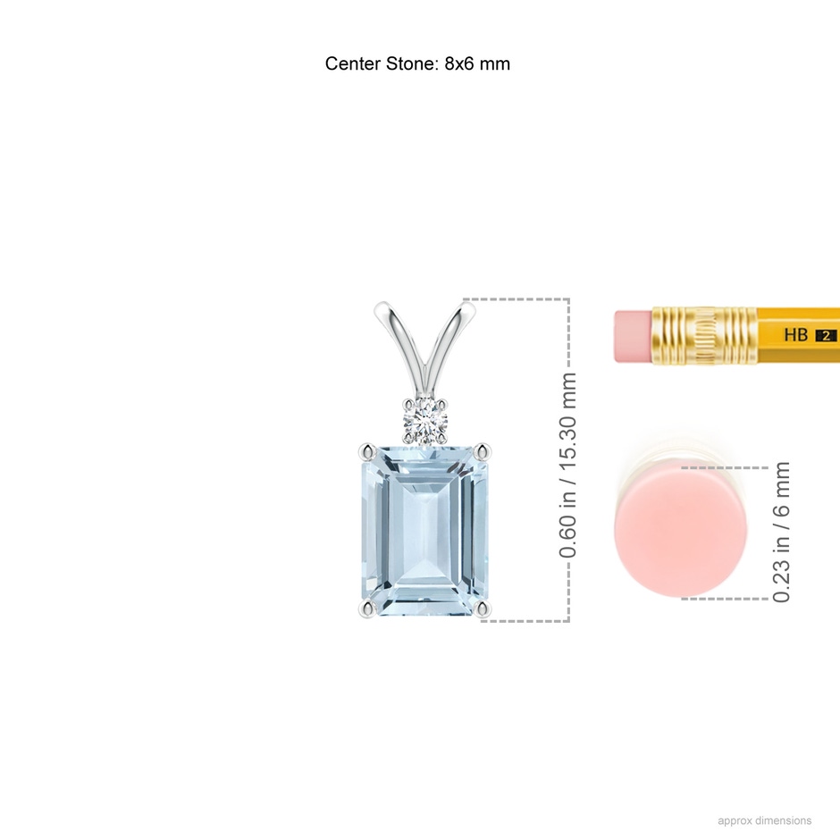 8x6mm A Emerald-Cut Aquamarine Solitaire Pendant with Diamond in P950 Platinum ruler