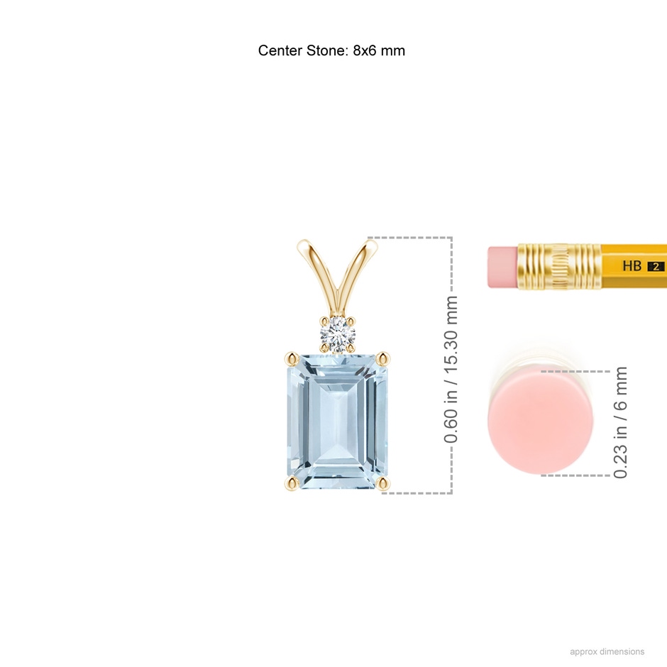 8x6mm A Emerald-Cut Aquamarine Solitaire Pendant with Diamond in Yellow Gold ruler