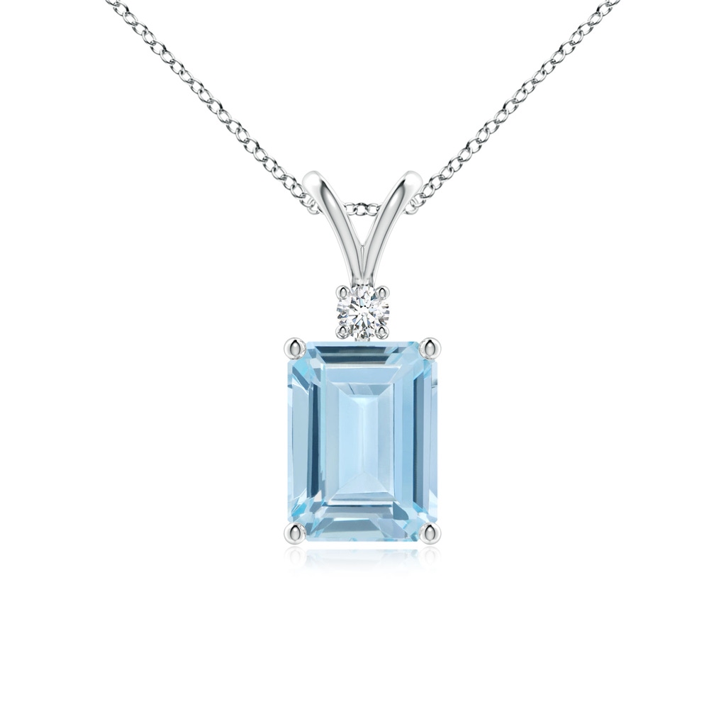 8x6mm AA Emerald-Cut Aquamarine Solitaire Pendant with Diamond in S999 Silver