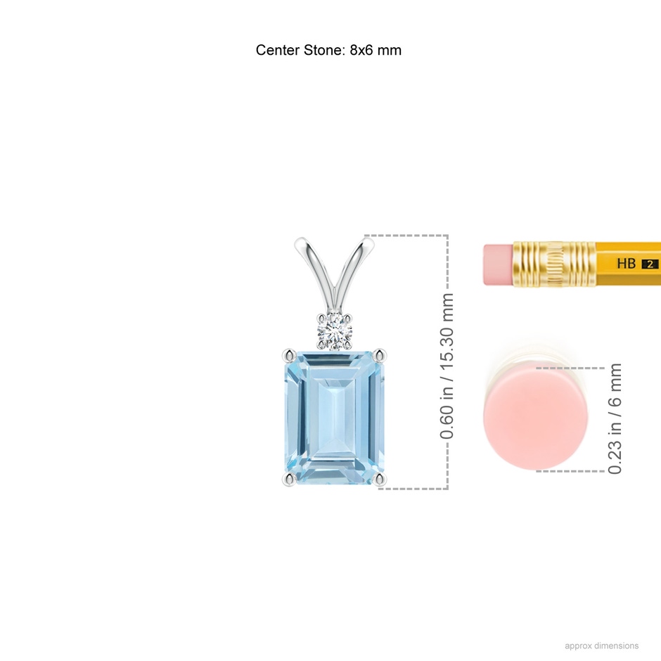 8x6mm AA Emerald-Cut Aquamarine Solitaire Pendant with Diamond in S999 Silver ruler