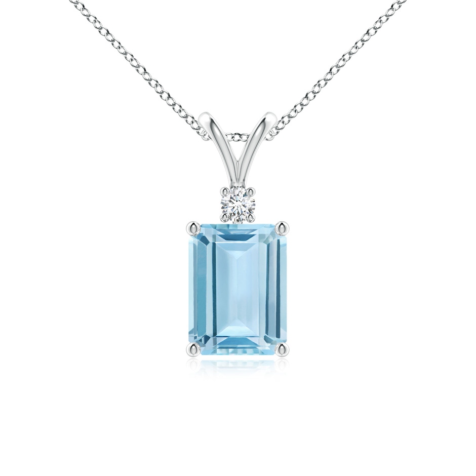 8x6mm AAA Emerald-Cut Aquamarine Solitaire Pendant with Diamond in S999 Silver 