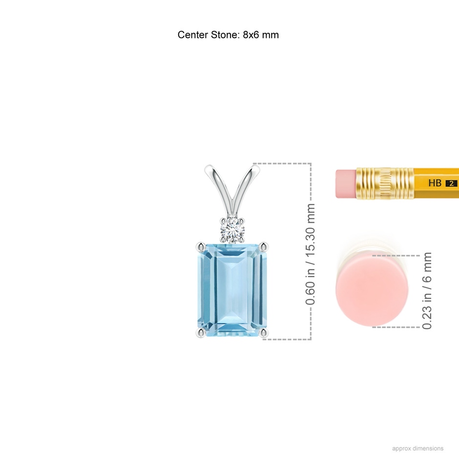 8x6mm AAA Emerald-Cut Aquamarine Solitaire Pendant with Diamond in S999 Silver ruler