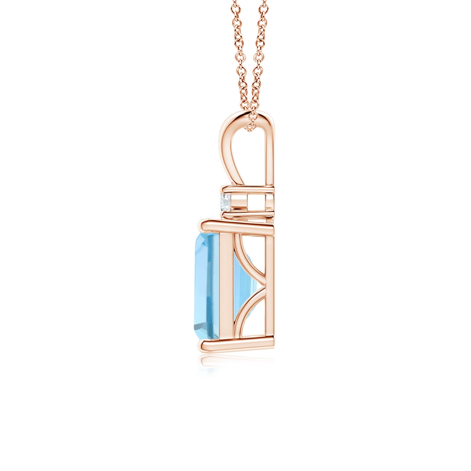 8x6mm AAAA Emerald-Cut Aquamarine Solitaire Pendant with Diamond in 18K Rose Gold