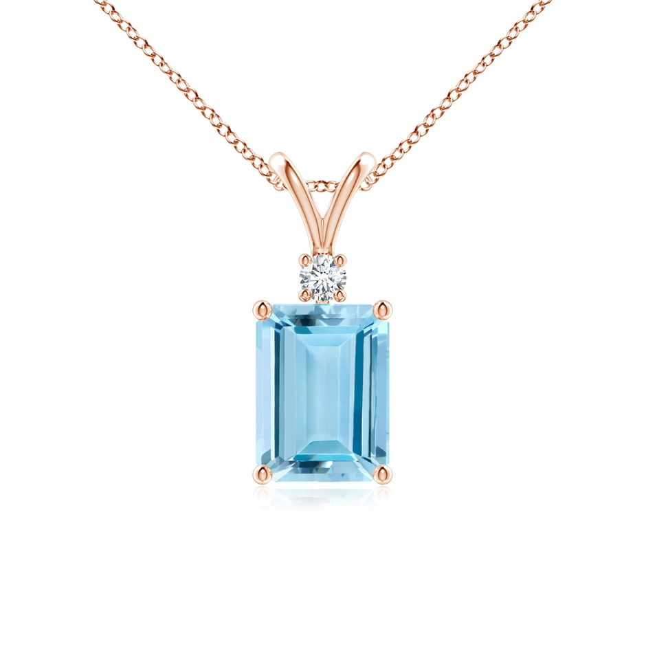 8x6mm AAAA Emerald-Cut Aquamarine Solitaire Pendant with Diamond in 9K Rose Gold 