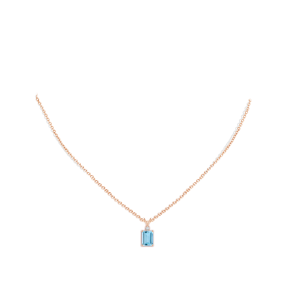 8x6mm AAAA Emerald-Cut Aquamarine Solitaire Pendant with Diamond in 9K Rose Gold pen