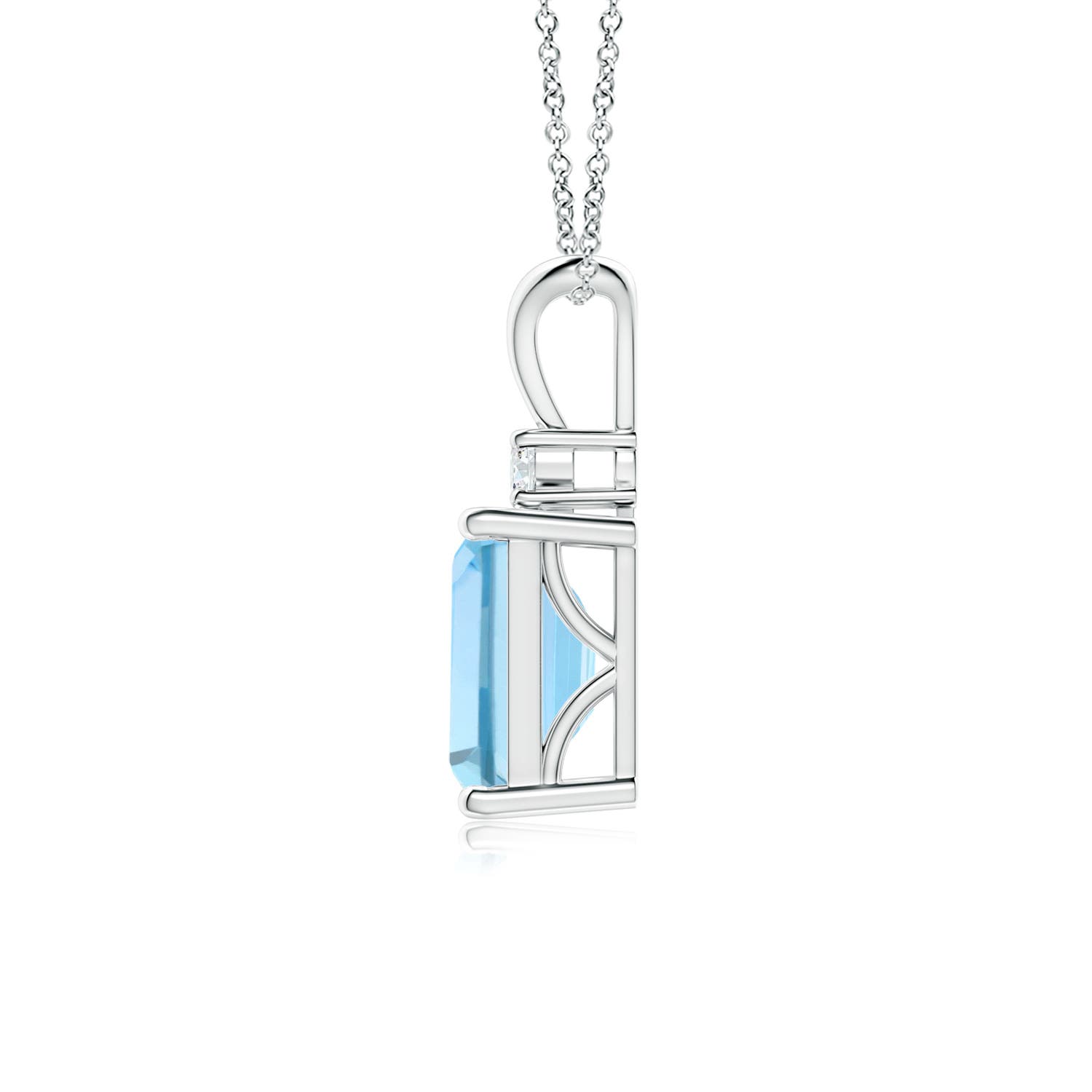 8x6mm AAAA Emerald-Cut Aquamarine Solitaire Pendant with Diamond in P950 Platinum