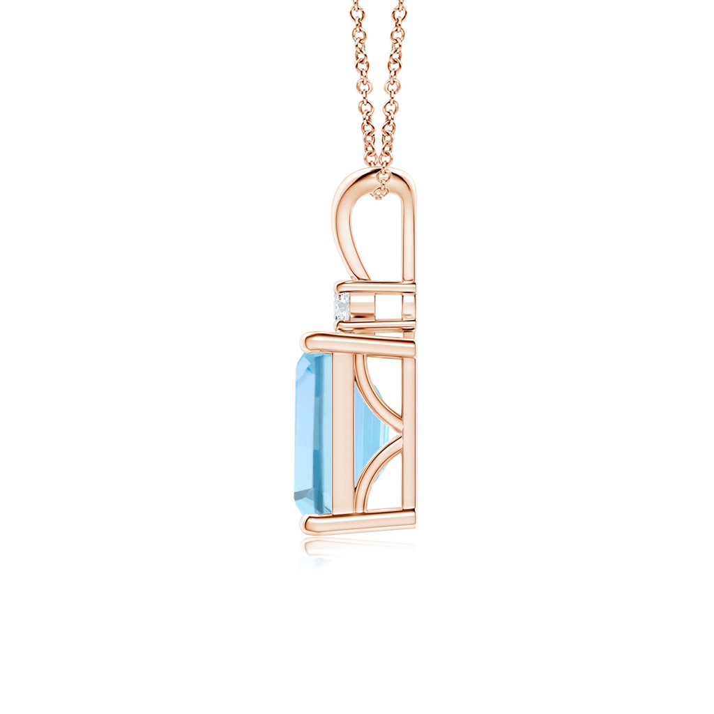 8x6mm AAAA Emerald-Cut Aquamarine Solitaire Pendant with Diamond in Rose Gold Side-1