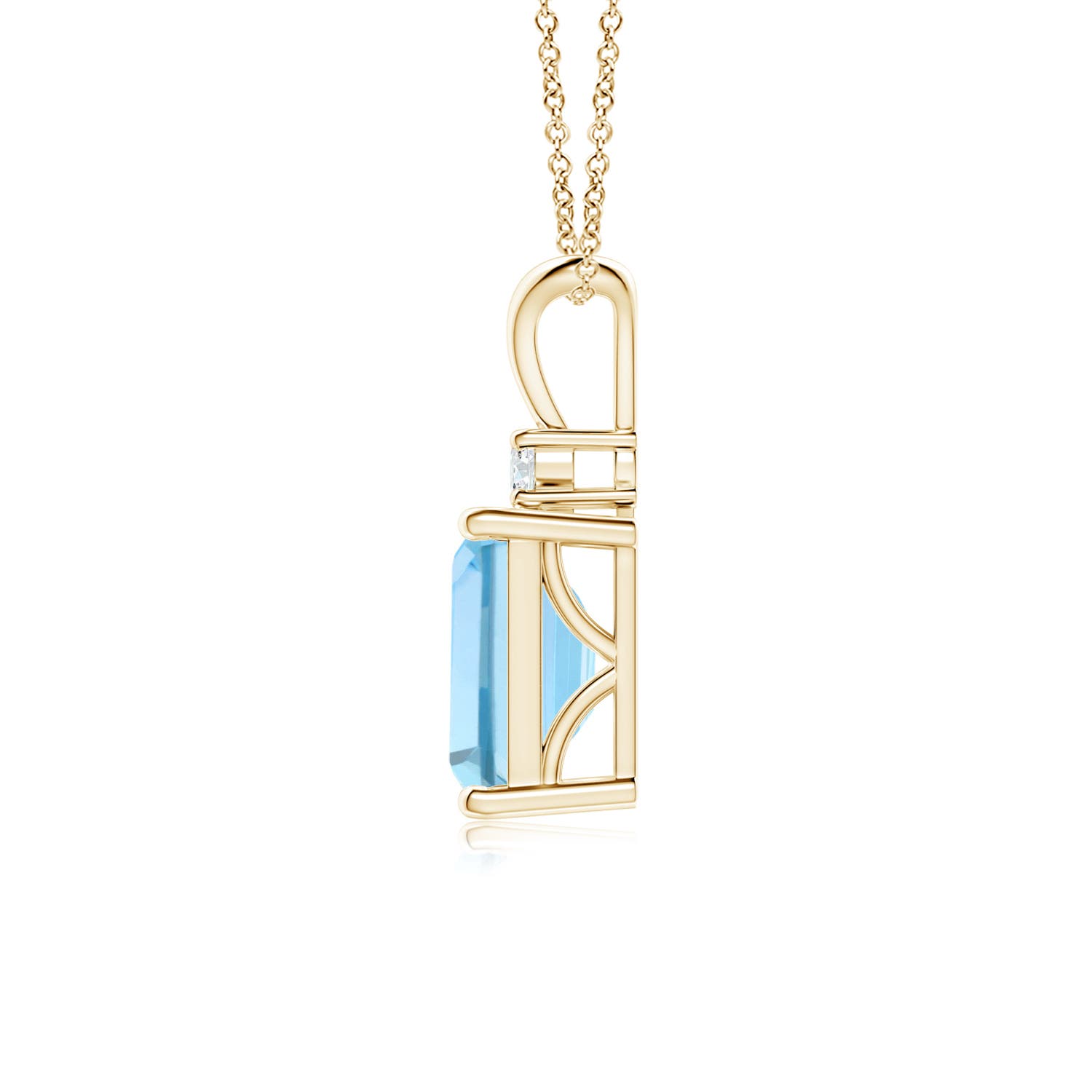 8x6mm AAAA Emerald-Cut Aquamarine Solitaire Pendant with Diamond in Yellow Gold