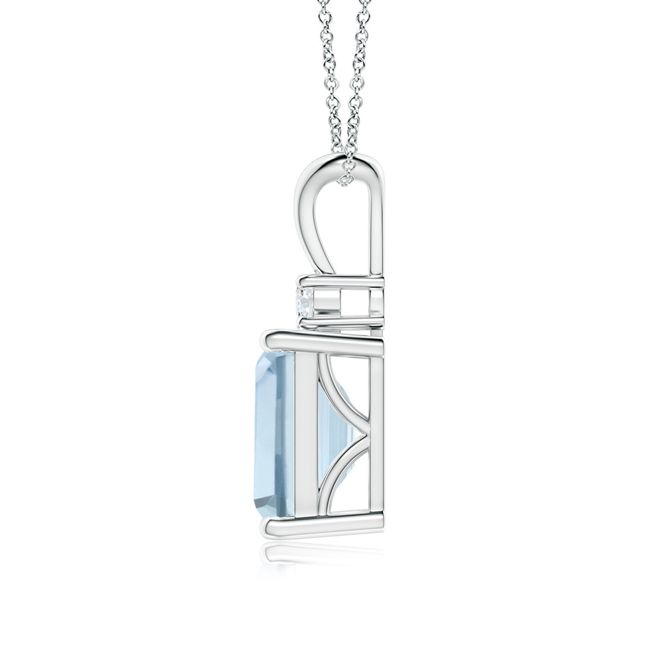9x7mm A Emerald-Cut Aquamarine Solitaire Pendant with Diamond in S999 Silver side 199