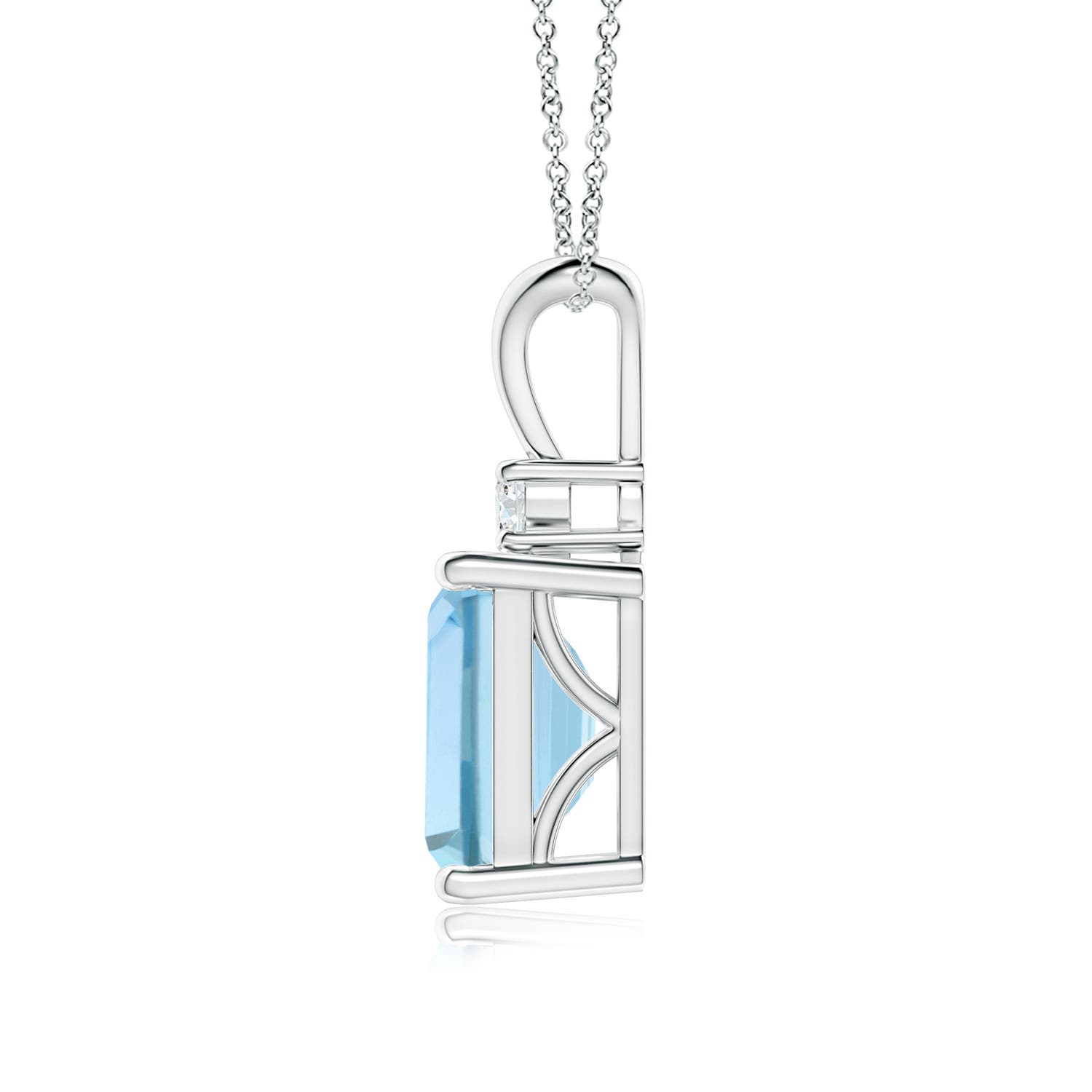 9x7mm AAA Emerald-Cut Aquamarine Solitaire Pendant with Diamond in 18K White Gold
