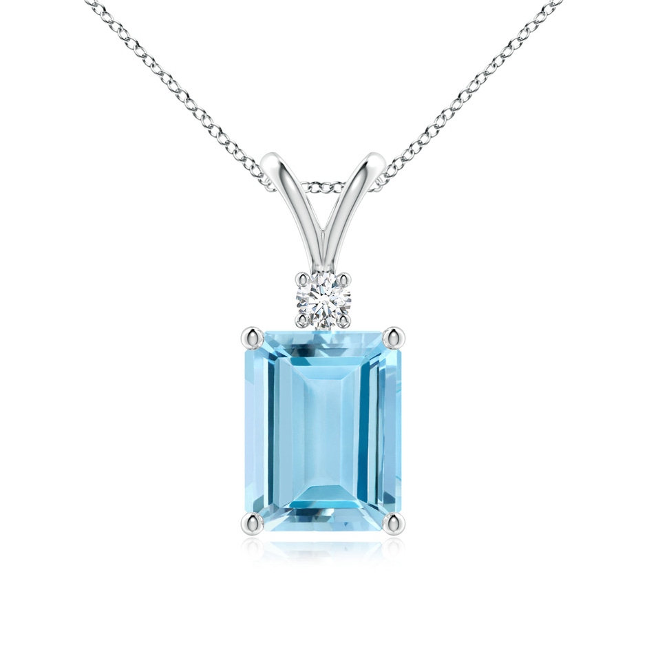 9x7mm AAAA Emerald-Cut Aquamarine Solitaire Pendant with Diamond in P950 Platinum 