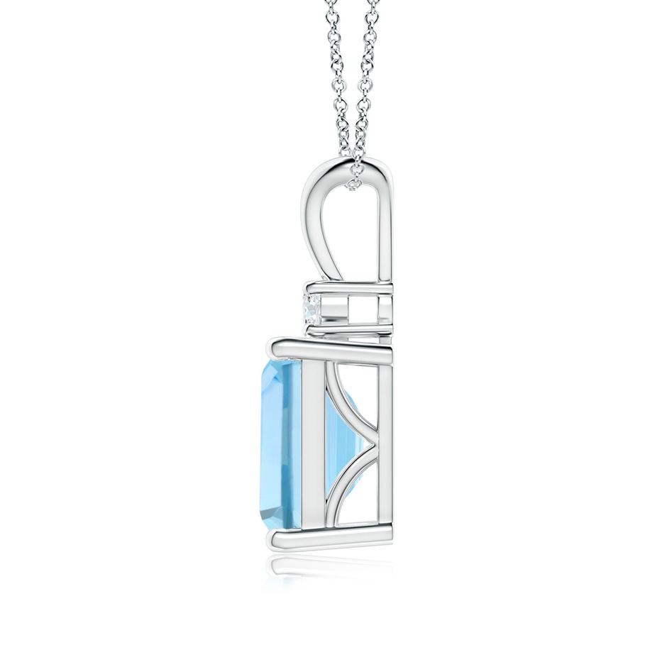 9x7mm AAAA Emerald-Cut Aquamarine Solitaire Pendant with Diamond in P950 Platinum side 199