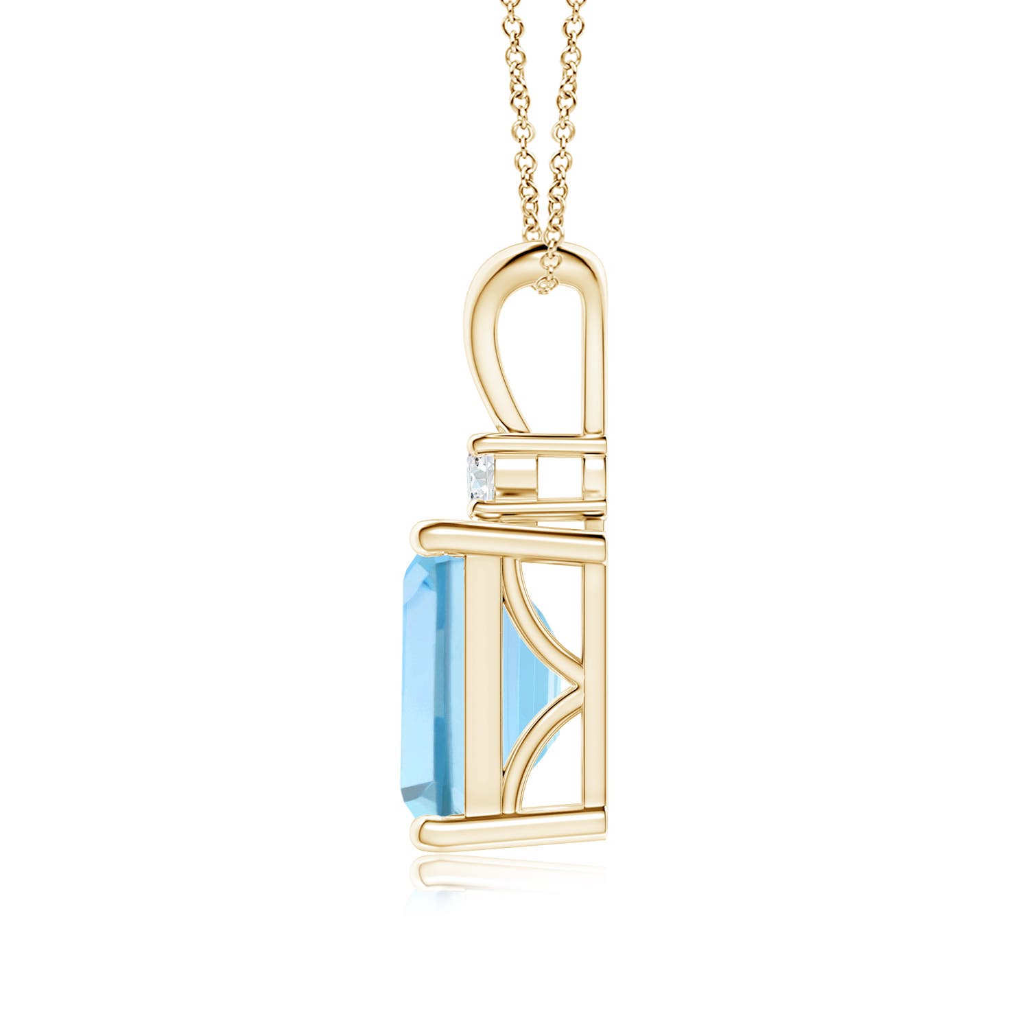 9x7mm AAAA Emerald-Cut Aquamarine Solitaire Pendant with Diamond in Yellow Gold
