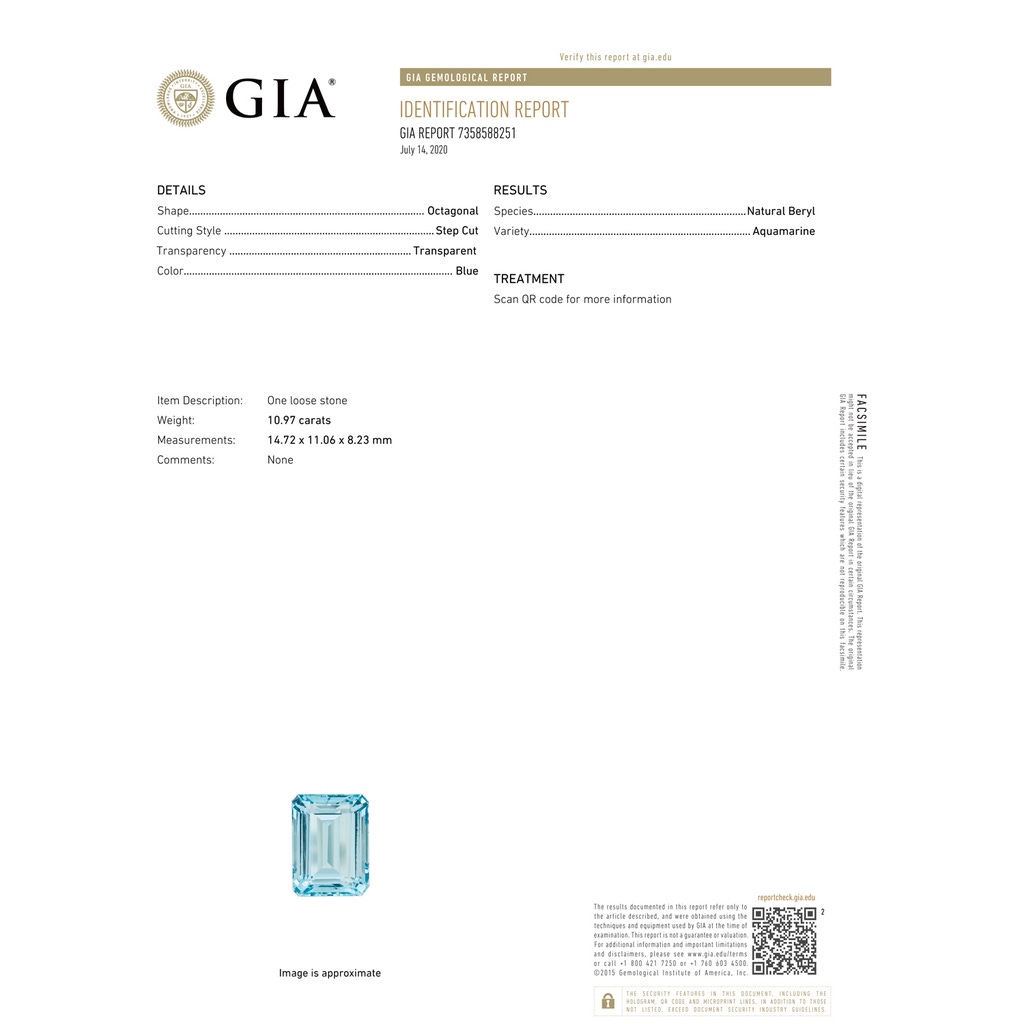 14.72x11.06x8.23mm AAAA Octagonal GIA Certified Aquamarine Solitaire Pendant in White Gold GIA-Cert