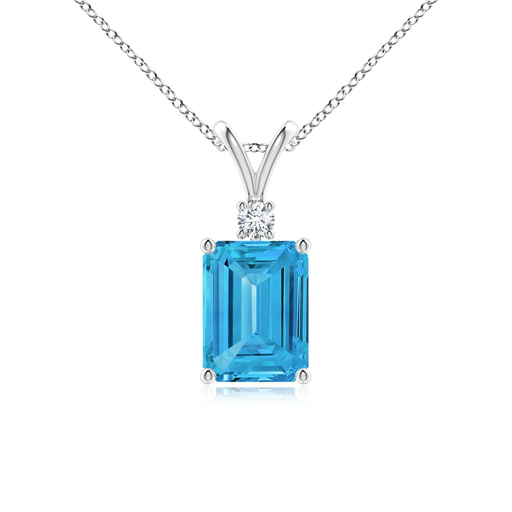 8x6mm AAAA Emerald-Cut Fancy Intense Blue Diamond Solitaire Pendant in White Gold