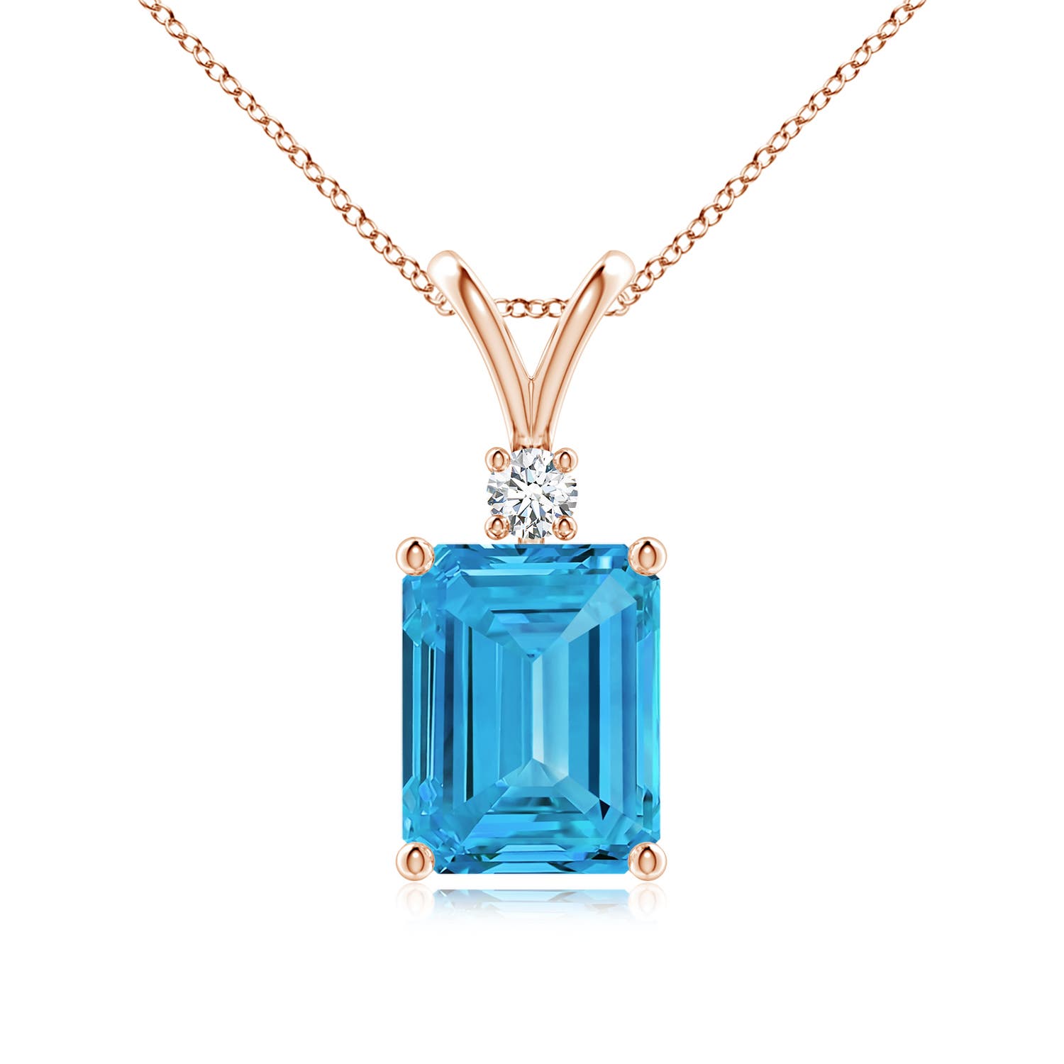 Angara 2.97 CTW Emerald-Cut Fancy Intense Blue Diamond Solitaire Pendant with Accent in 18K Rose Gold