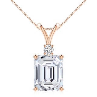 12x10mm HSI2 Emerald-Cut Diamond Solitaire Pendant with Diamond Accent in 9K Rose Gold