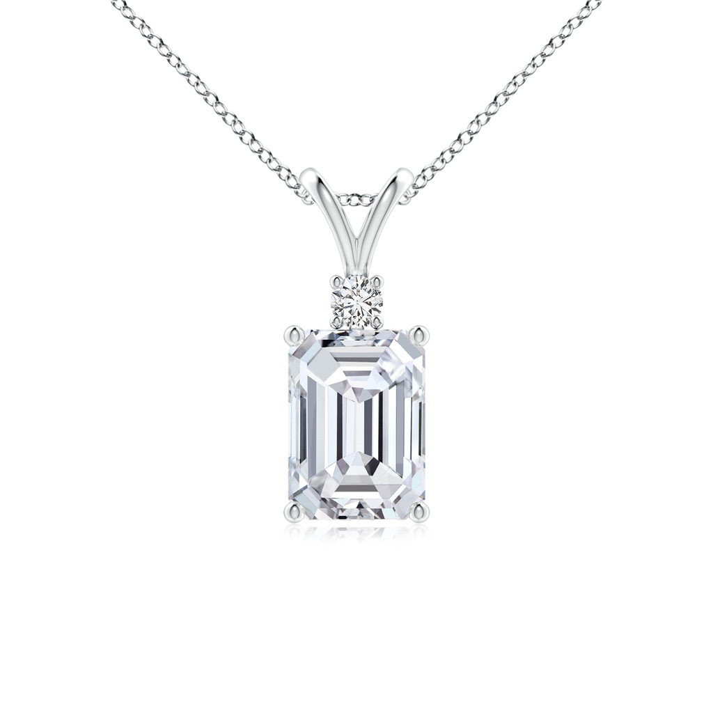 7x5mm HSI2 Emerald-Cut Diamond Solitaire Pendant with Diamond Accent in White Gold